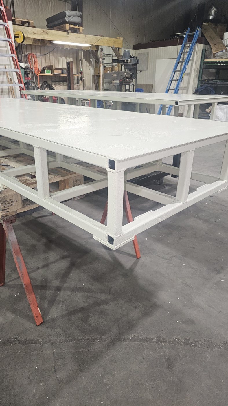 Painted machine platform frame corner detail