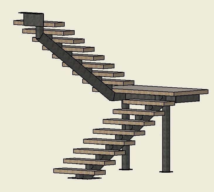 CAD design render of the floating staircase and platform