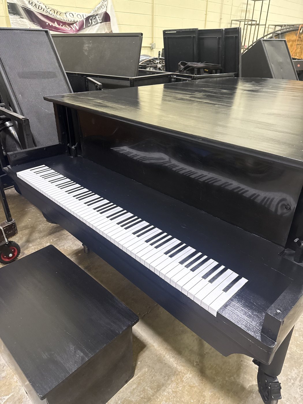Grand piano prop keyboard detail in the shop